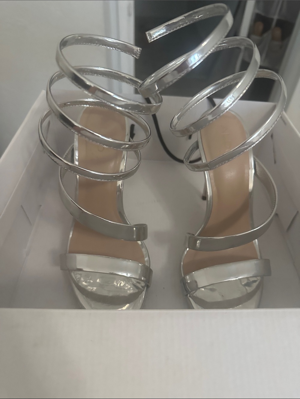 ALDO Silver Spiral Strap High Heel Sandals – Size 6